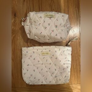 Quilted White Cherry Print Cosmetic Bag Set